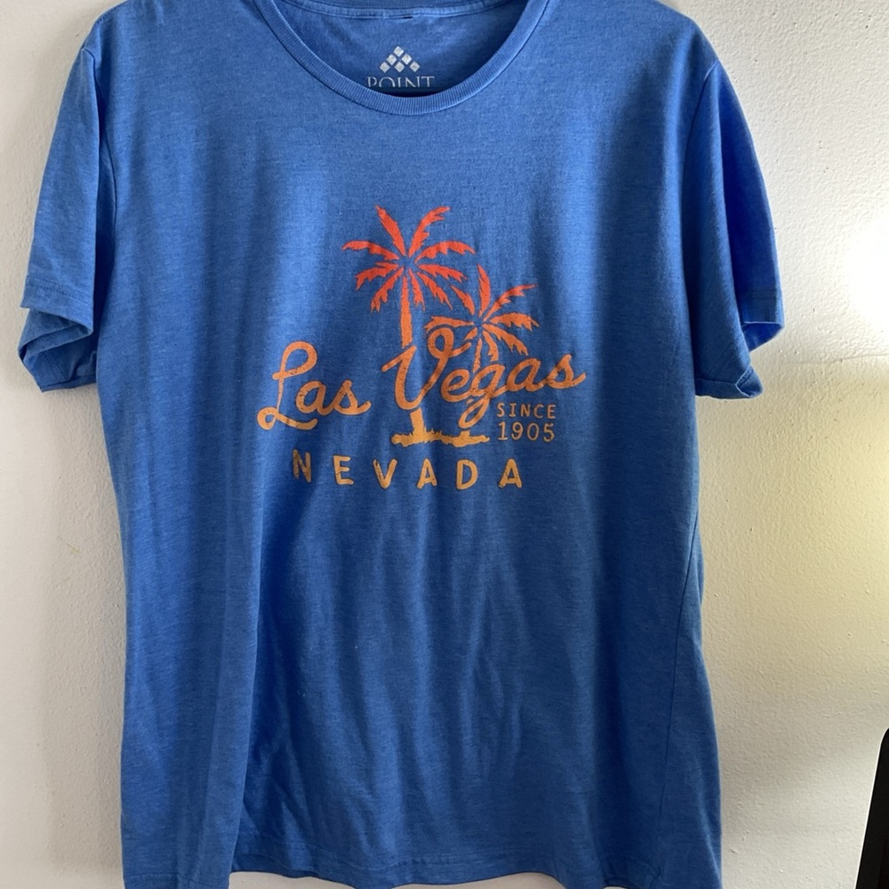 Blue T-Shirt with Orange Print